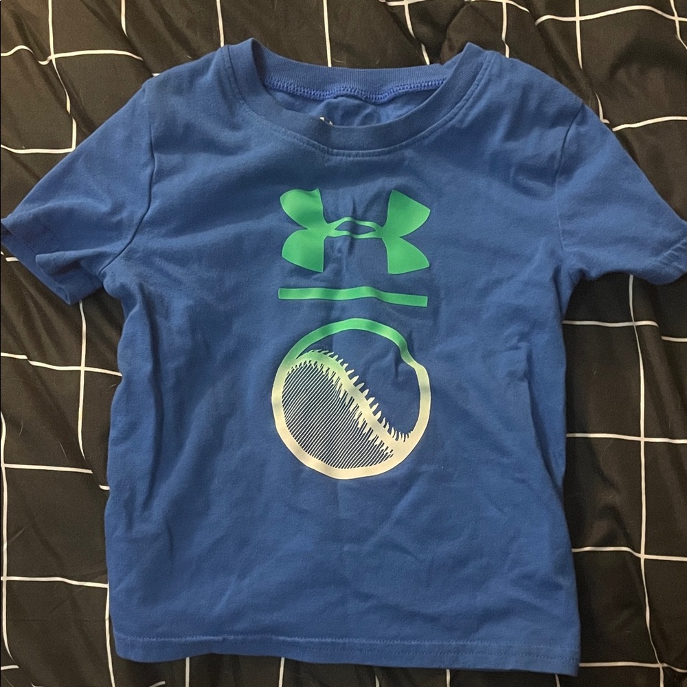 Under Armour Blue Short-Sleeve Tee with Green Logo and Tennis Graphic
